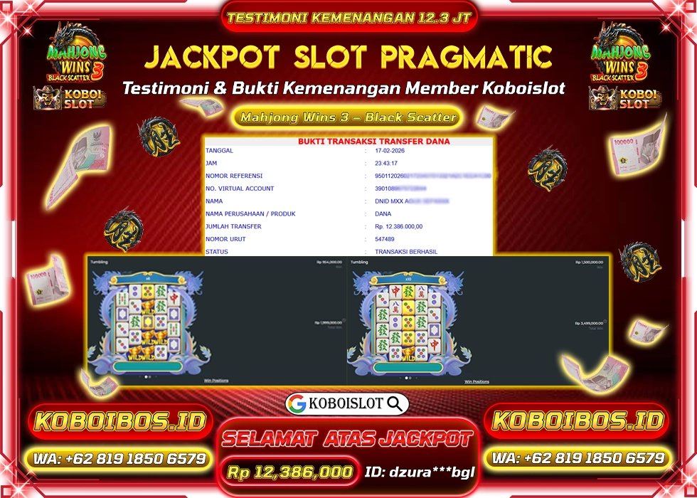 BUKTI KEMENANGAN SLOT GACOR MAHJONG WINS 3 - BLACK SCATTER Rp12.386.000,- LUNAS